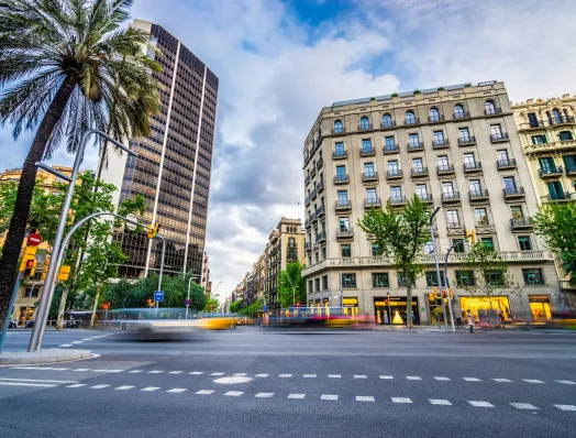 Facades of two office buildings on Barcelona’s Diagonal Avenue