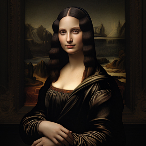A reproduction of La Gioconda generated with the Midjourney AI programme.
