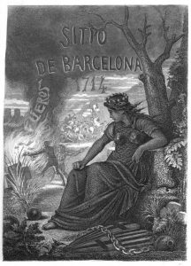 Portada de «Historia del memorable sitio y bloqueo de Barcelona» del Carlí Mateu Bruguera (1871)