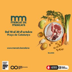 Bàner amb el text: Mercat de Mercats. del 18 al 20 d'octubre. Plaça de Catalunya