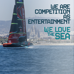 Banner with the text: We are competition as entertainement. We love the sea.
