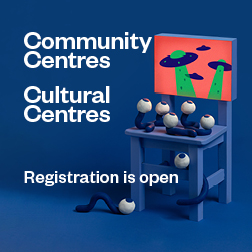 Banner with the text: community centres. Cultural centres. Registrations is open.